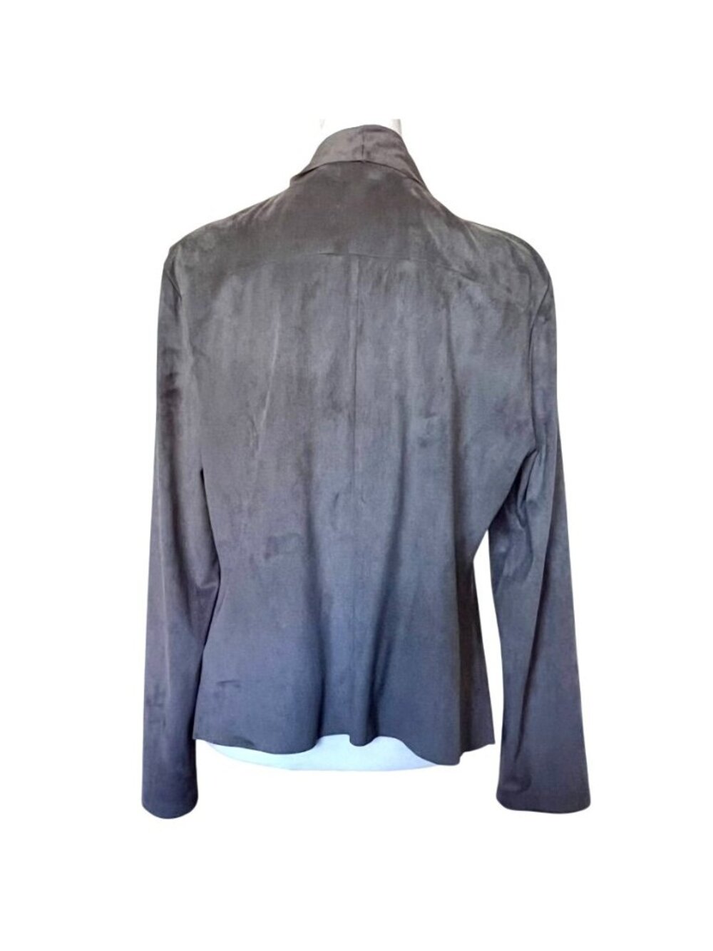 Gray Faux Suede Coatigan Open Front Stretch Jacket Santa Fe Ranch Luxe Boho L - Picture 3 of 9